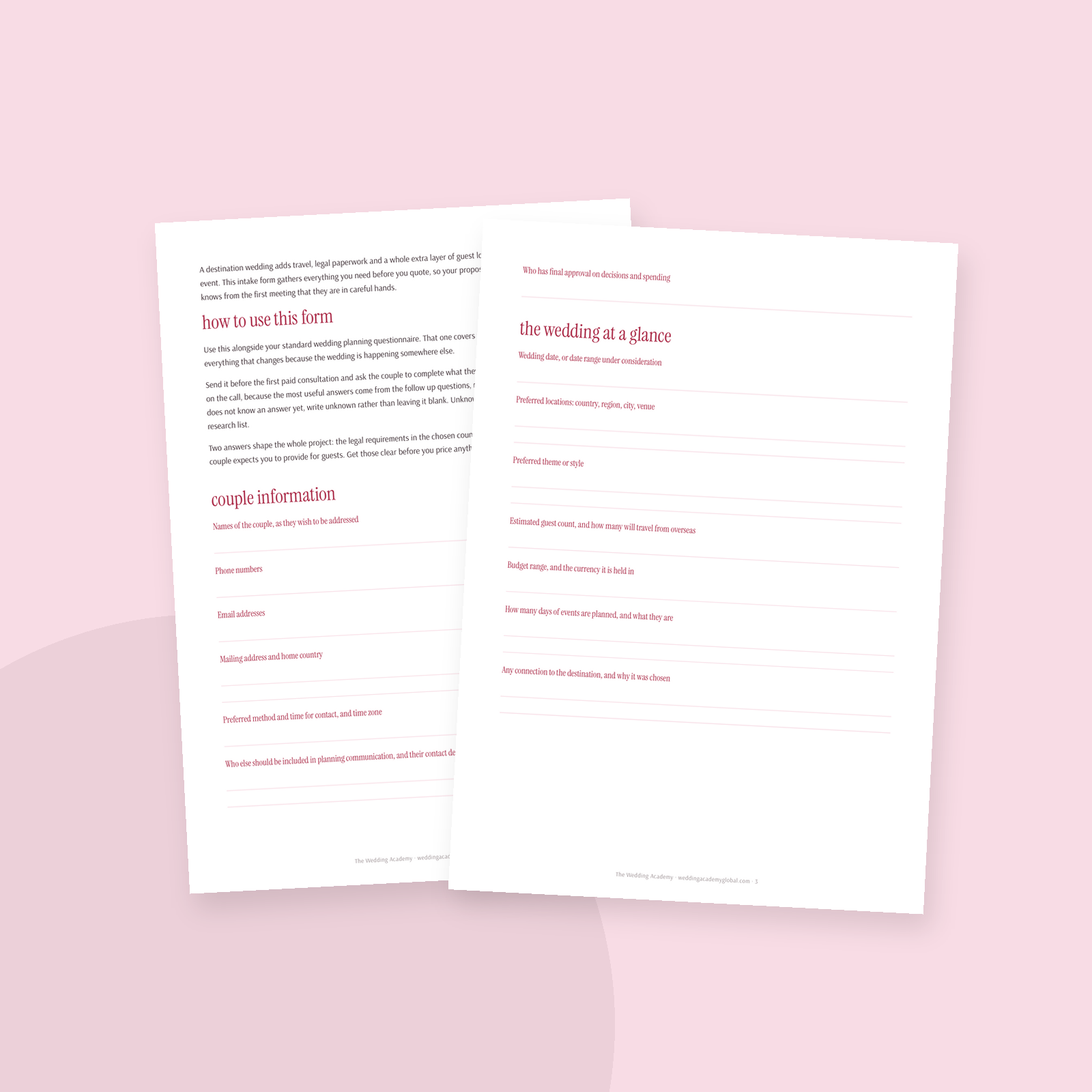 Intake Form for Destination Weddings