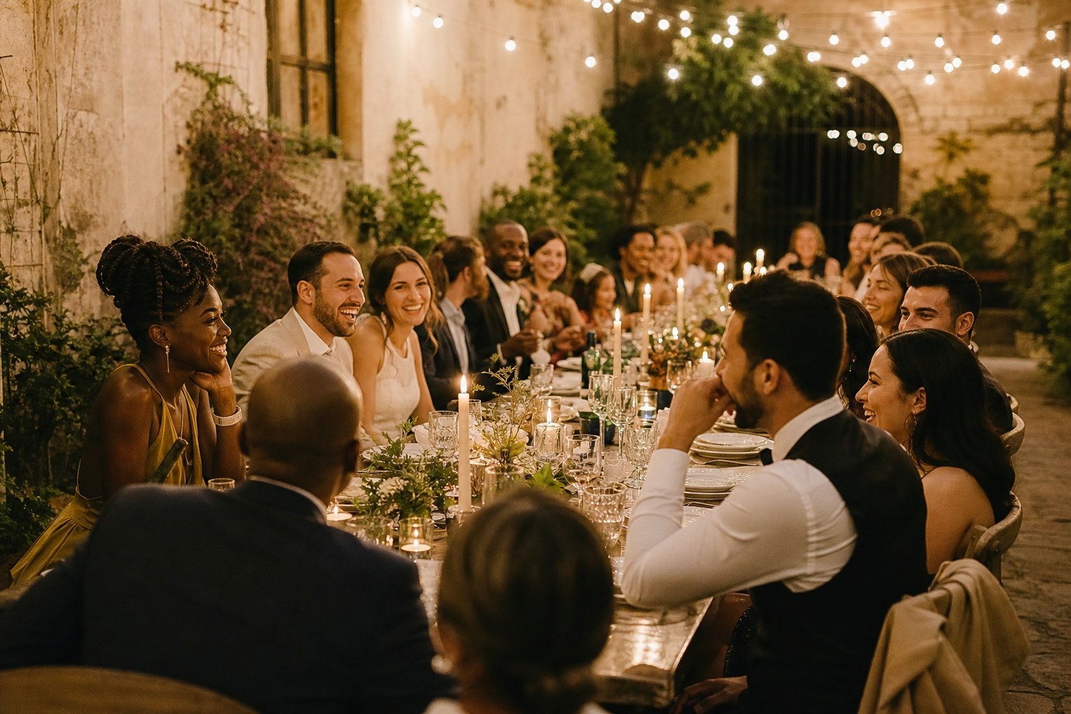 Long table reception at an intimate micro wedding