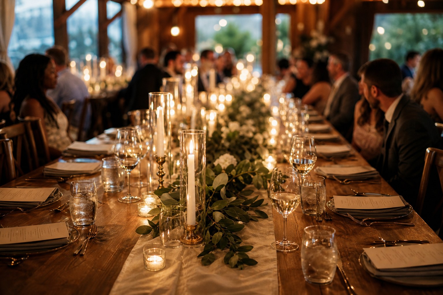 Wedding Academy | Wedding Table Styling: How to Design a Tablescape That Photographs Beautifully Long wedding reception table styled with taper candles and menu cards