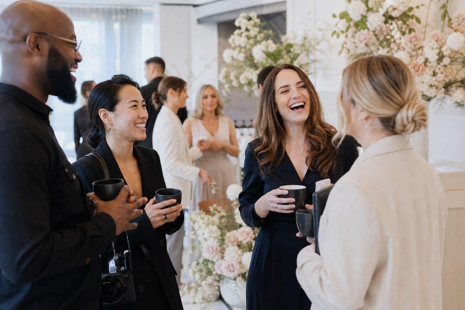 Wedding suppliers talking together at an industry networking event