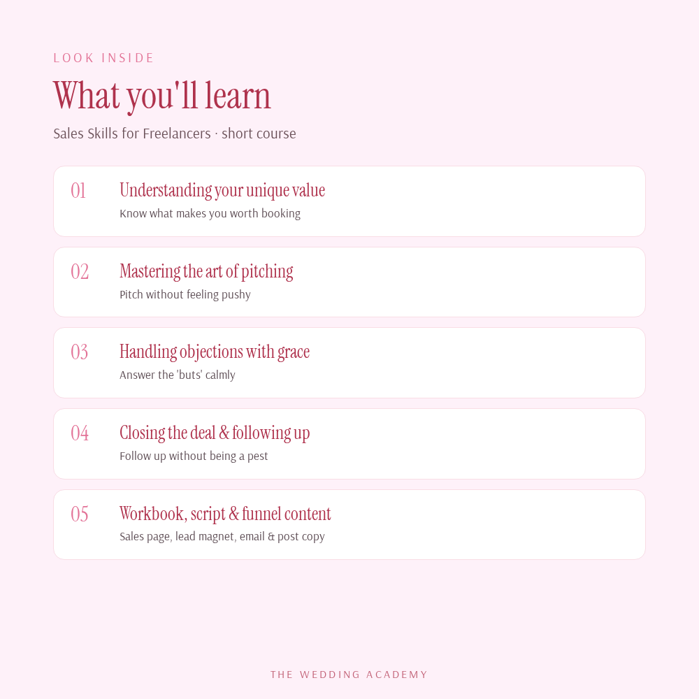 Sales Skills for Freelancers - what you'll learn