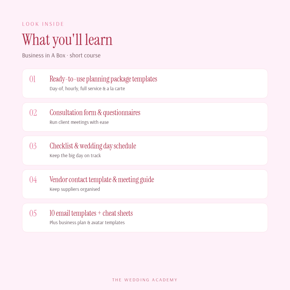 Business in A Box - what you'll learn
