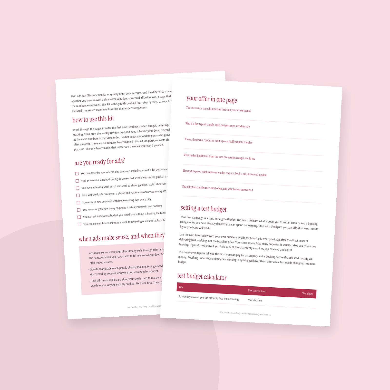 The Paid Ads Starter Kit for Wedding Pros - inside pages