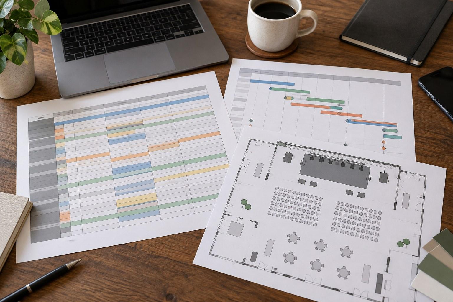 Wedding Academy | How to Transition From Corporate Events to Wedding Planning wedding run sheet and timeline planning on a desk