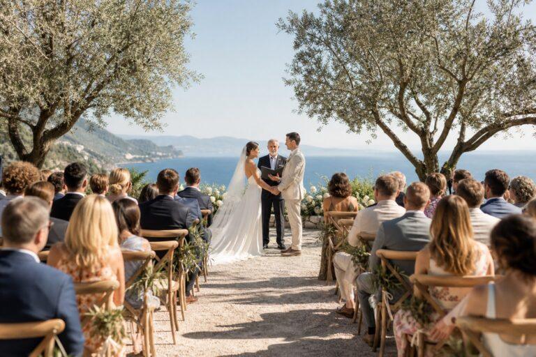 Destination wedding ceremony overlooking the coast