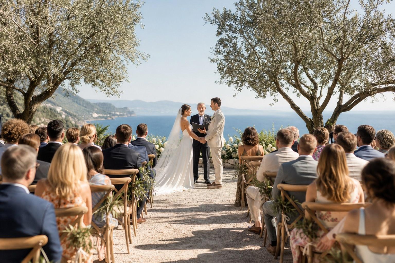 Destination wedding ceremony overlooking the coast