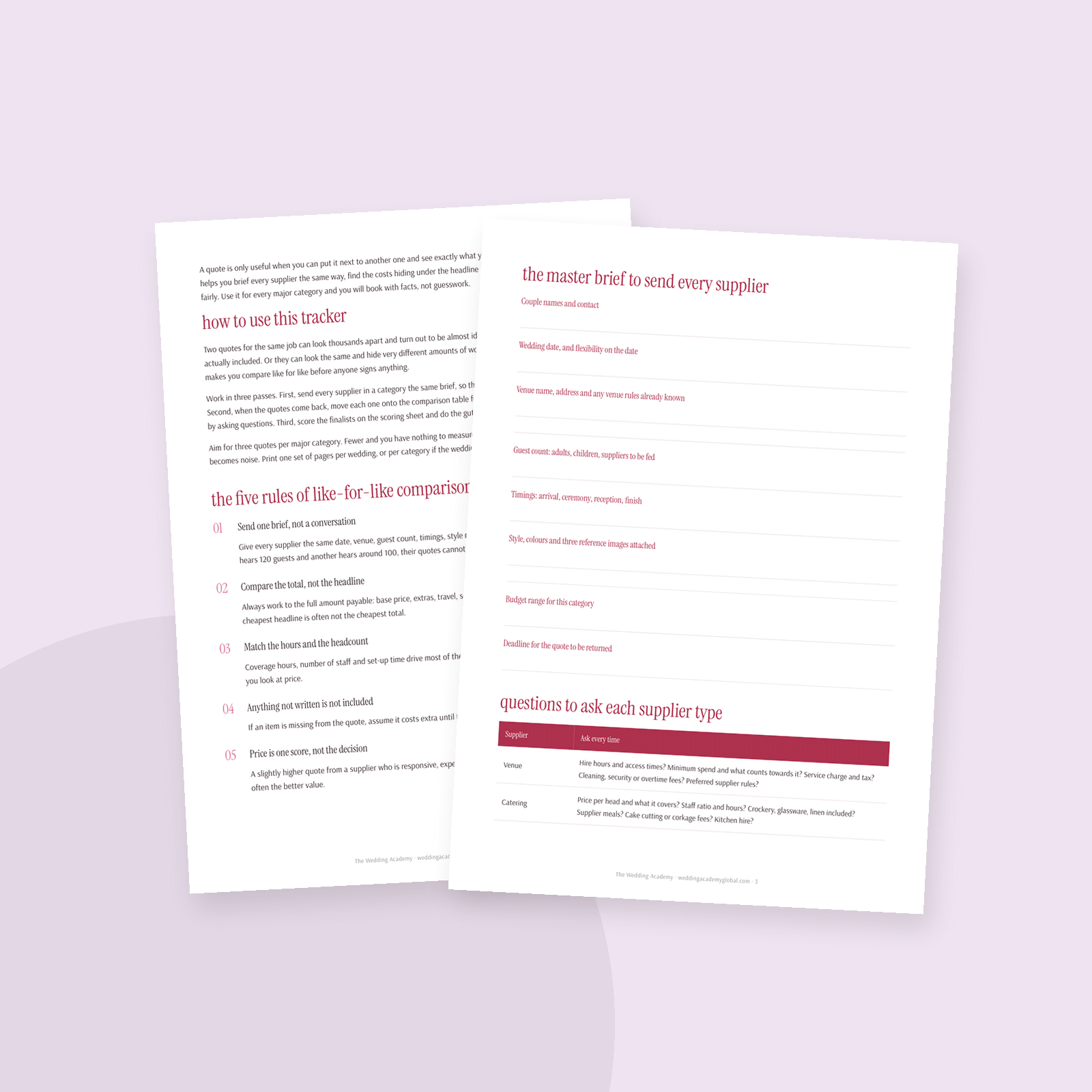 The Supplier Quote Comparison Tracker - inside pages