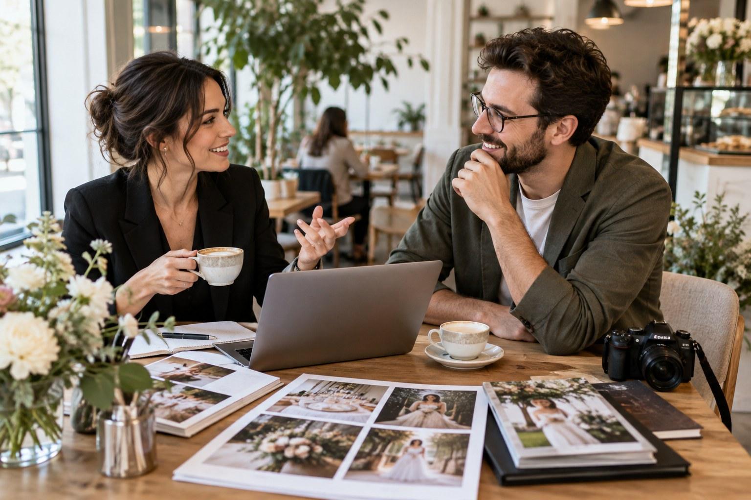 Wedding Academy | How to Get Wedding Planning Clients Without Instagram wedding planner and photographer building referral relationships over coffee