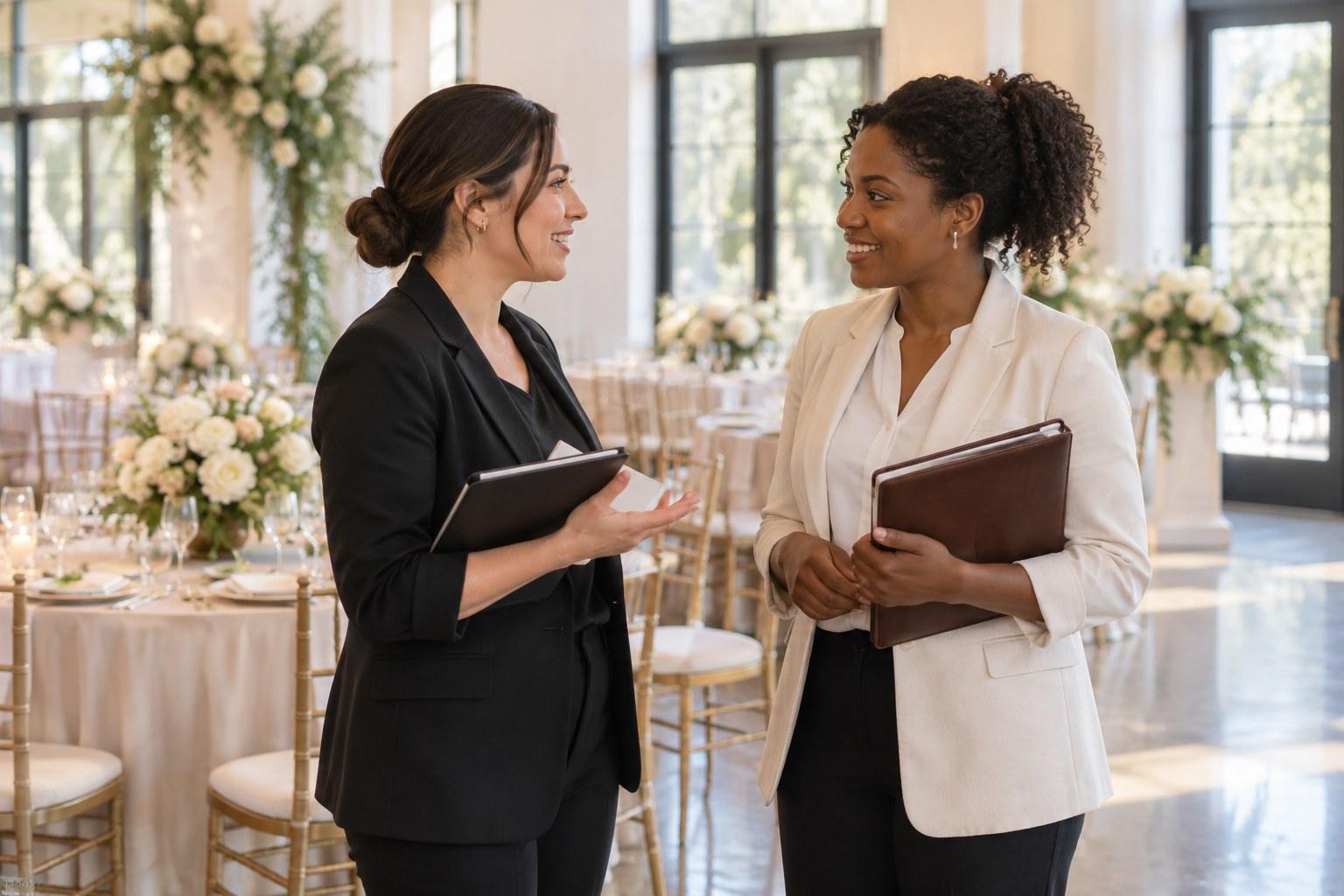 wedding planner meeting a venue manager to get wedding clients without instagram