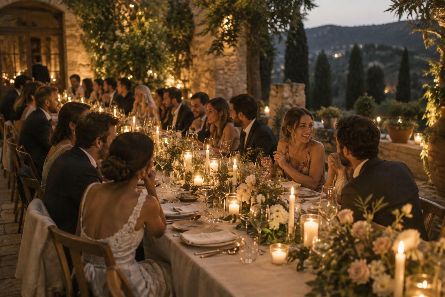 micro wedding long table dinner styled for twenty guests