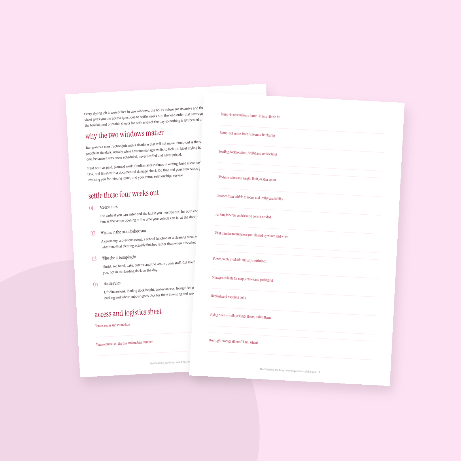 The Styling Bump-In & Bump-Out Run Sheet
