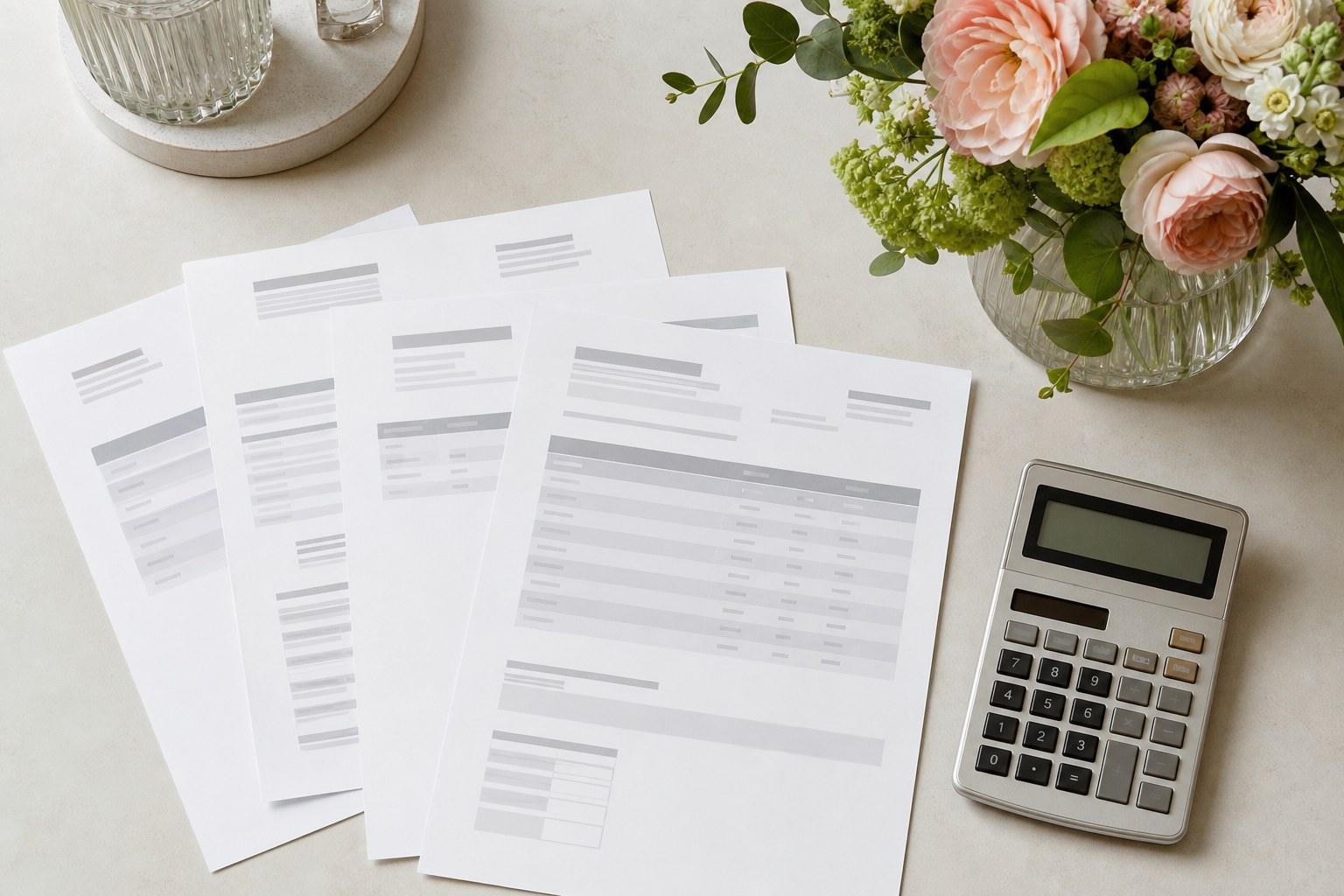Wedding Academy | Wedding Budget Breakdown: How to Build and Manage a Client Budget Wedding supplier quotes laid out on a desk