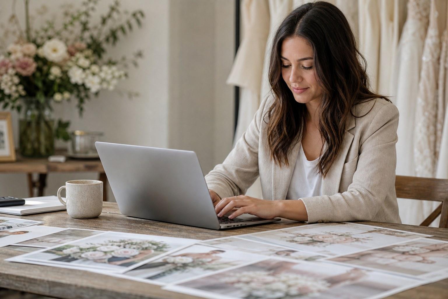 Wedding Academy | Wedding Business Website: The Pages That Actually Book Couples Wedding planner answering an enquiry at a desk