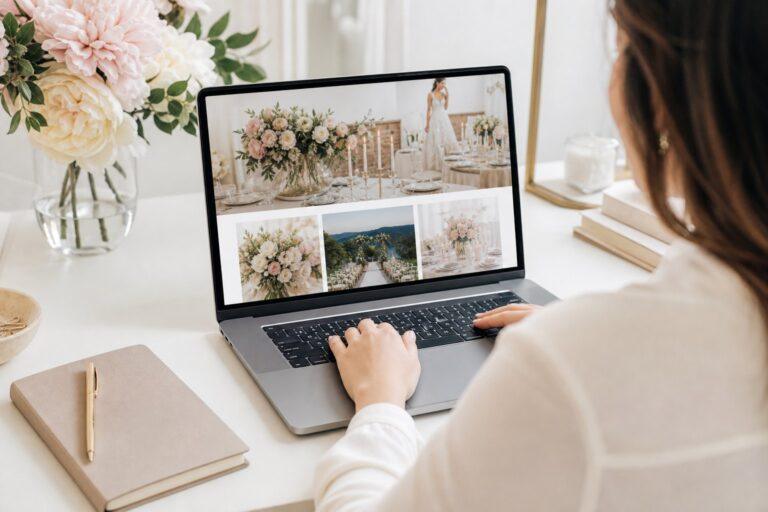 Wedding business website open on a laptop
