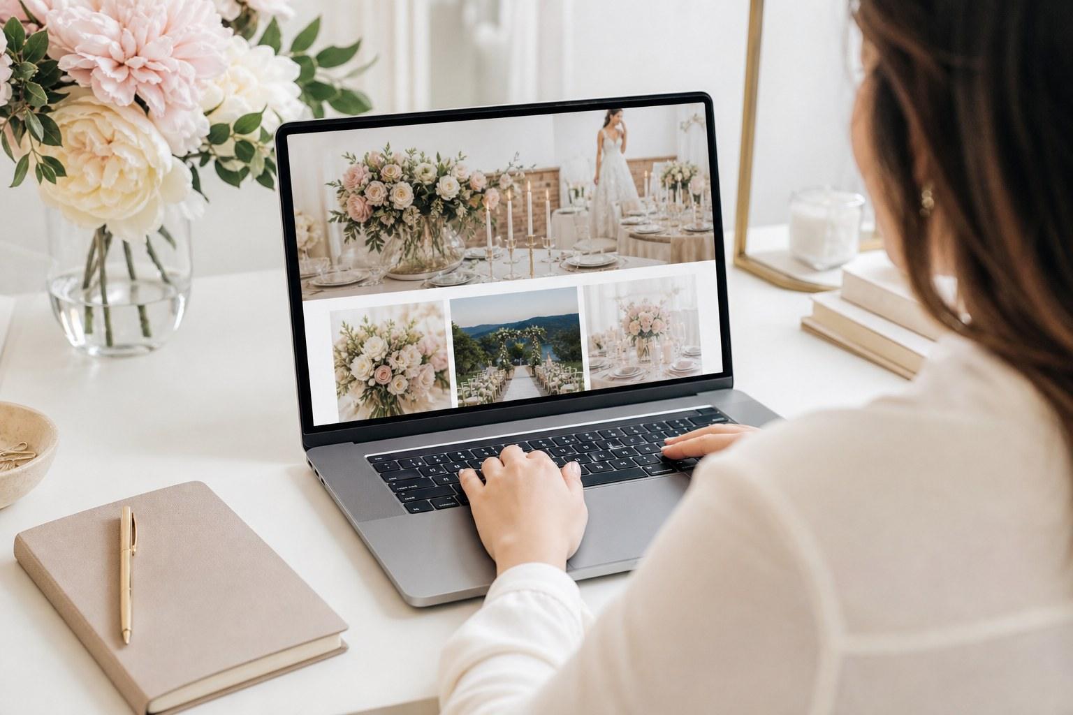 Wedding business website open on a laptop