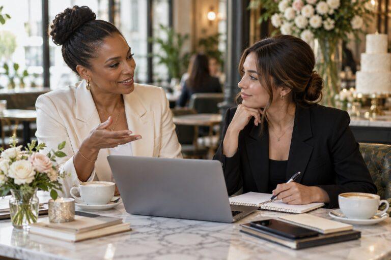 Experienced planner giving wedding planner mentorship over coffee experienced planner giving wedding planner mentorship over coffee