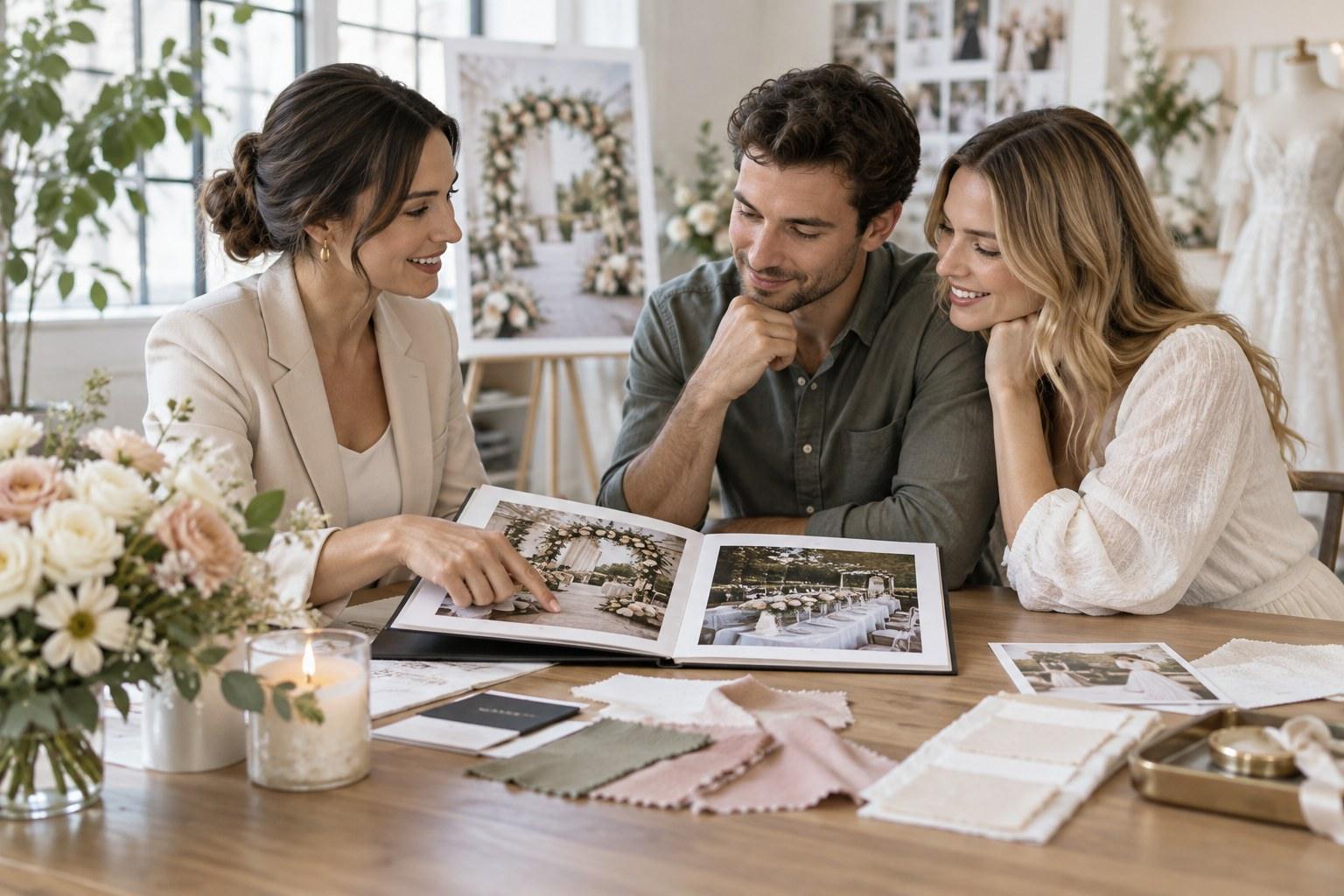 Wedding Academy | Wedding Planner Testimonials: How to Ask and Use Them wedding planner sharing testimonials with a couple during a consultation