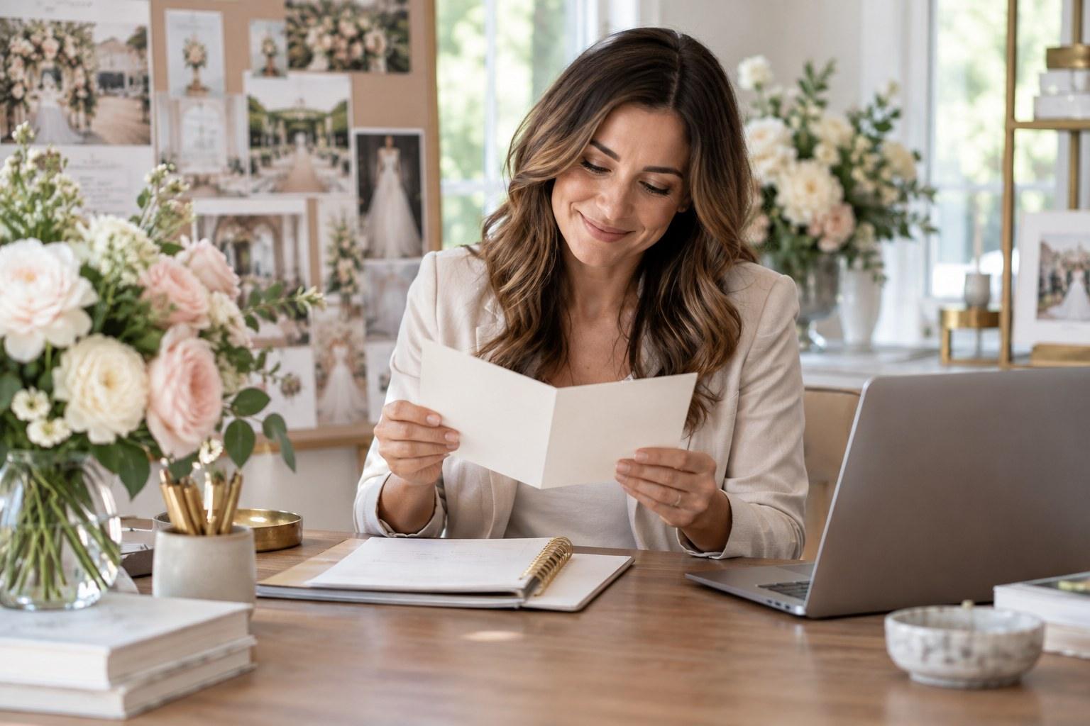 Wedding Academy | Wedding Planner Testimonials: How to Ask and Use Them wedding planner reading a handwritten thank-you card from a couple
