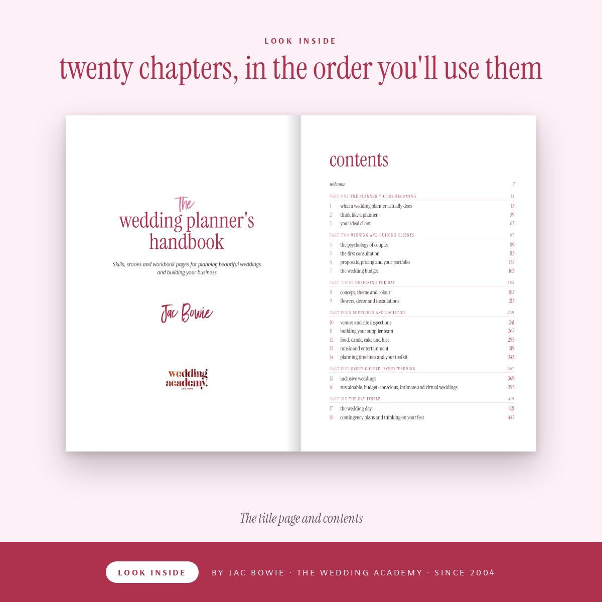 Look inside: title page and contents of The Wedding Planner's Handbook