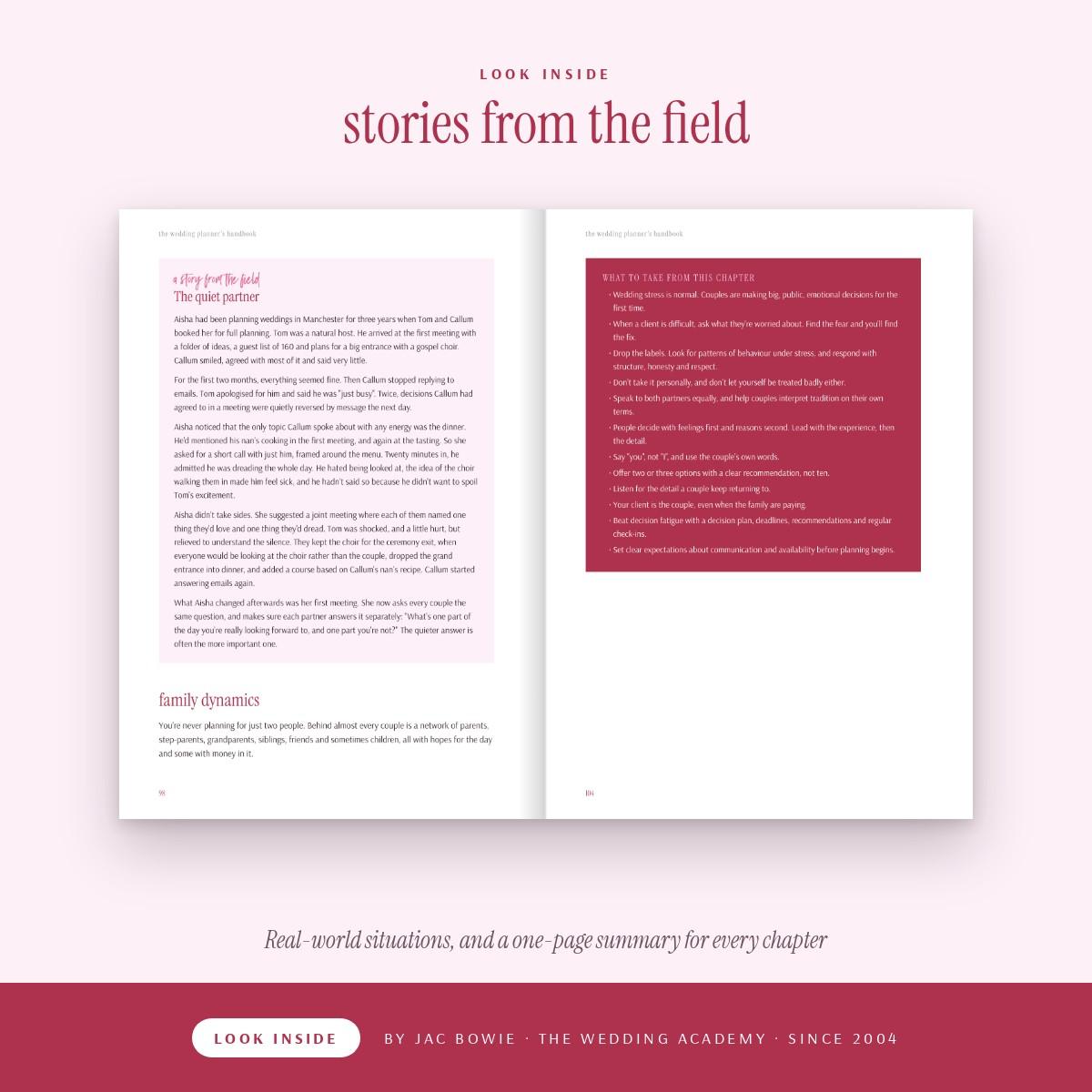 Look inside: a story from the field and a chapter summary page