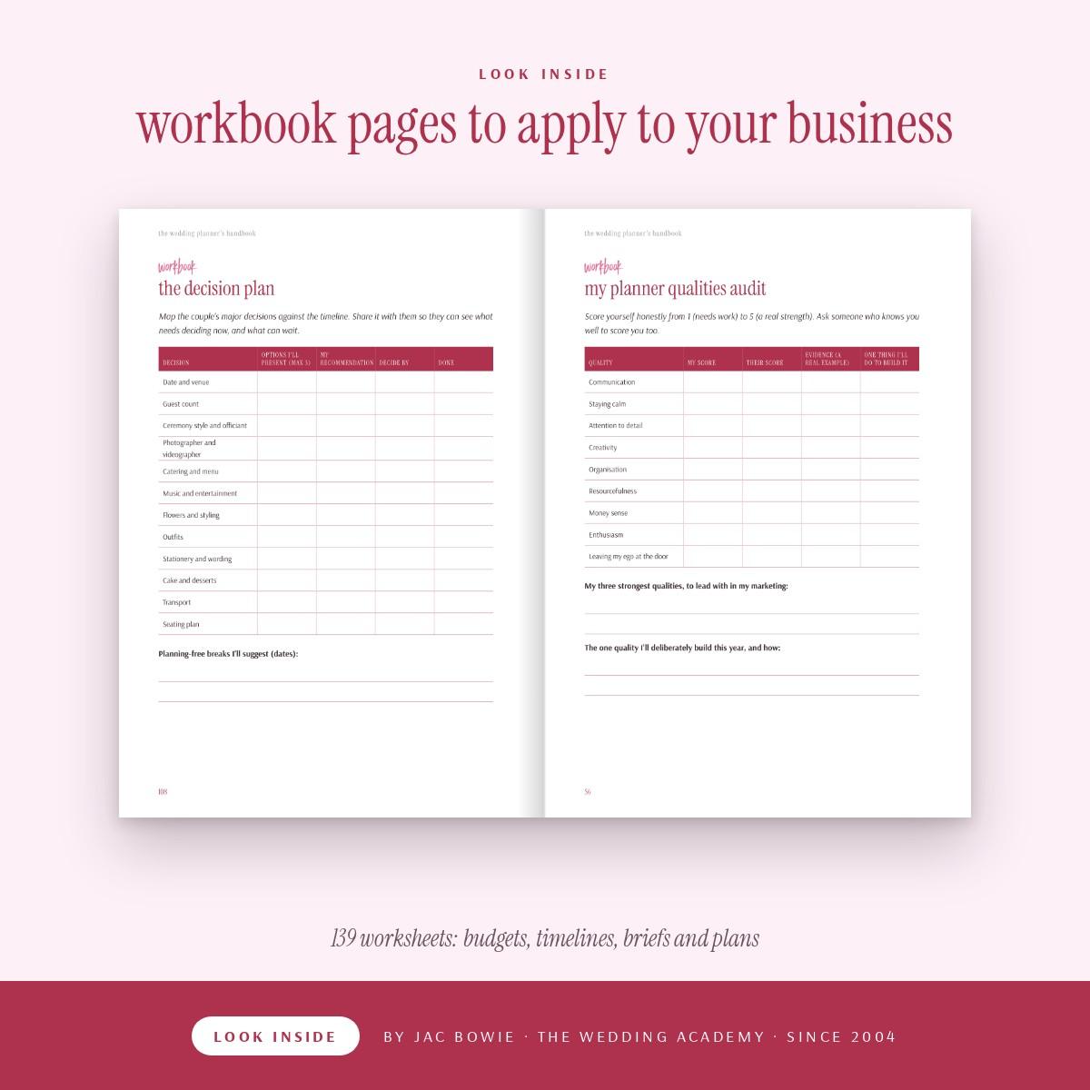 Look inside: decision plan and planner qualities workbook pages