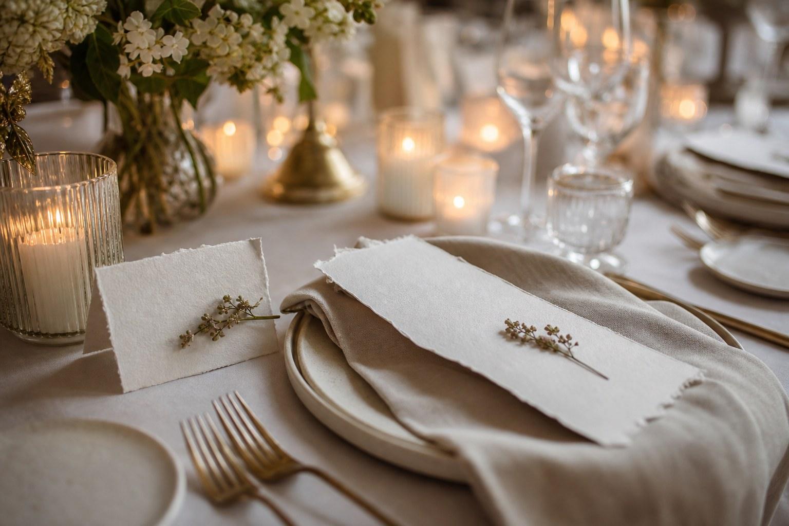 Wedding reception paper details on a table