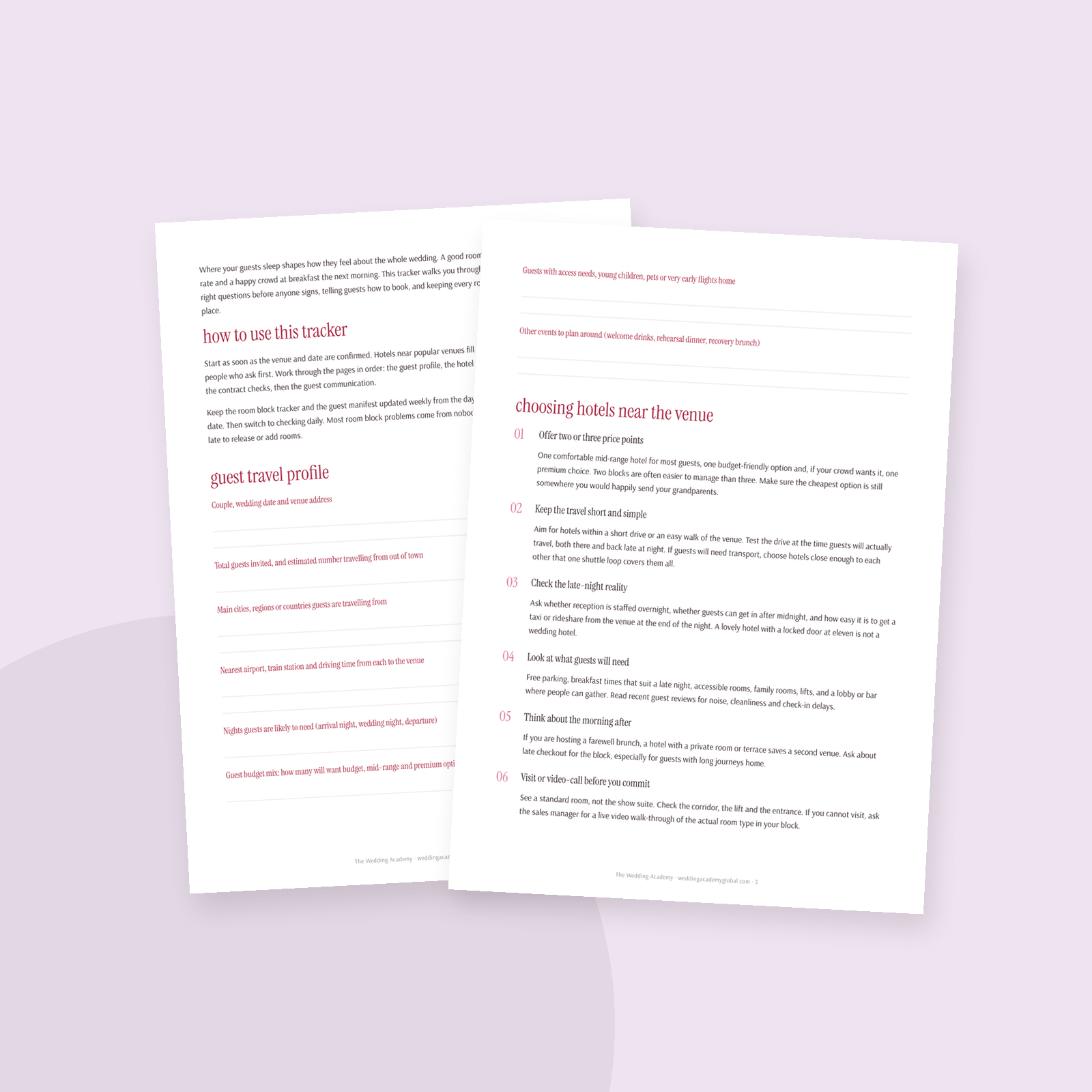 The Guest Accommodation & Room Block Tracker - inside pages