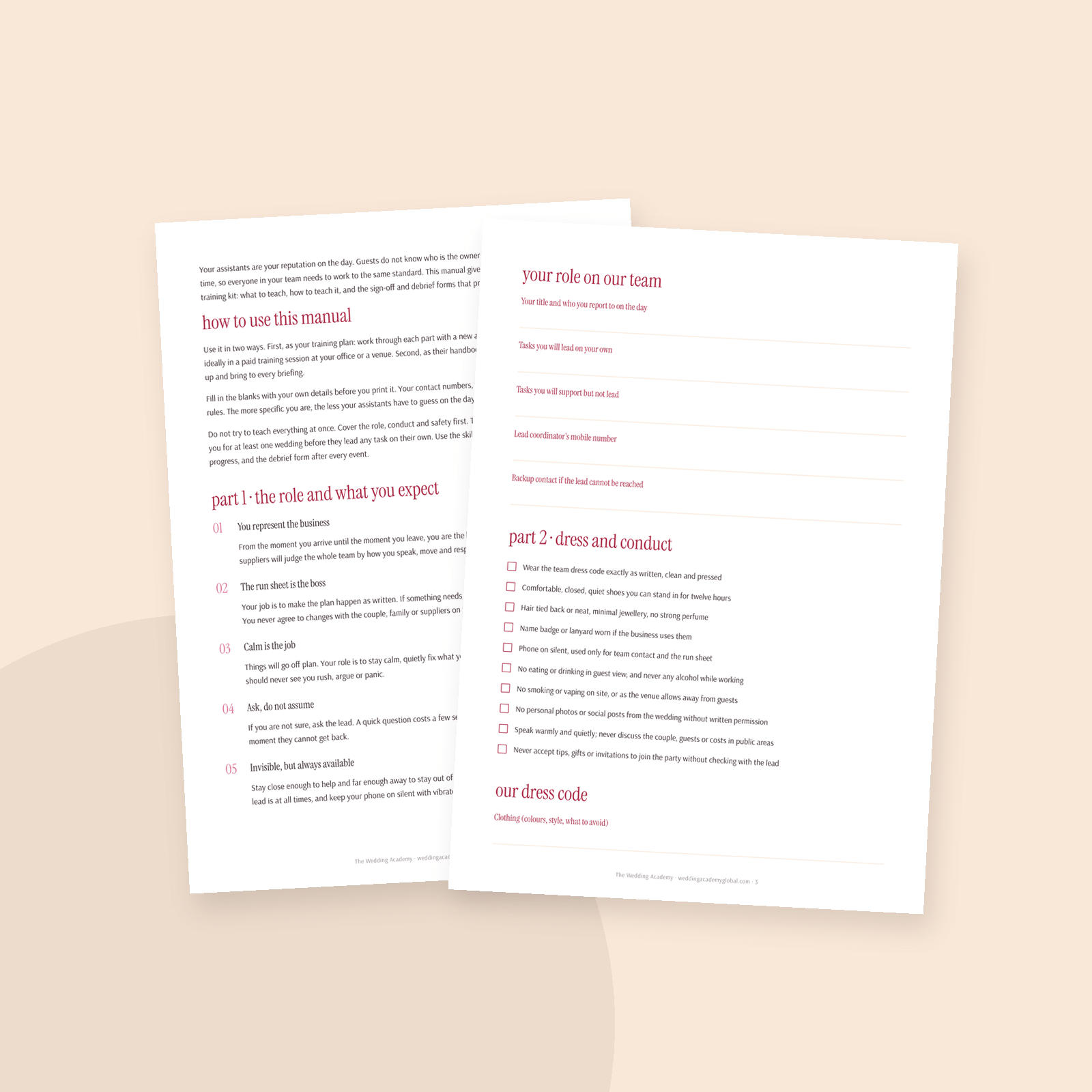 The Wedding Day Assistant Training Manual - inside pages
