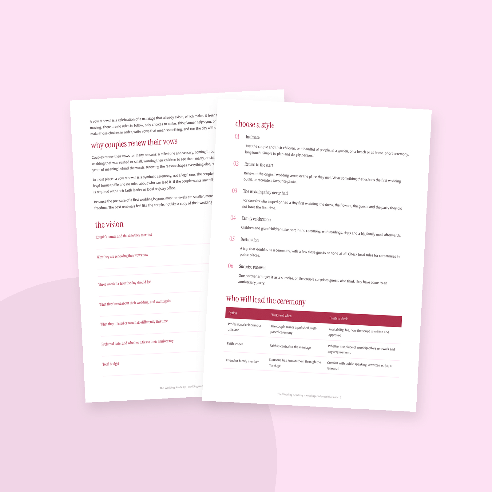 The Vow Renewal Planner - inside pages