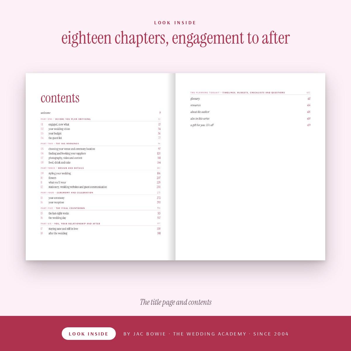 Look inside The Couple's Wedding Planning Handbook: contents