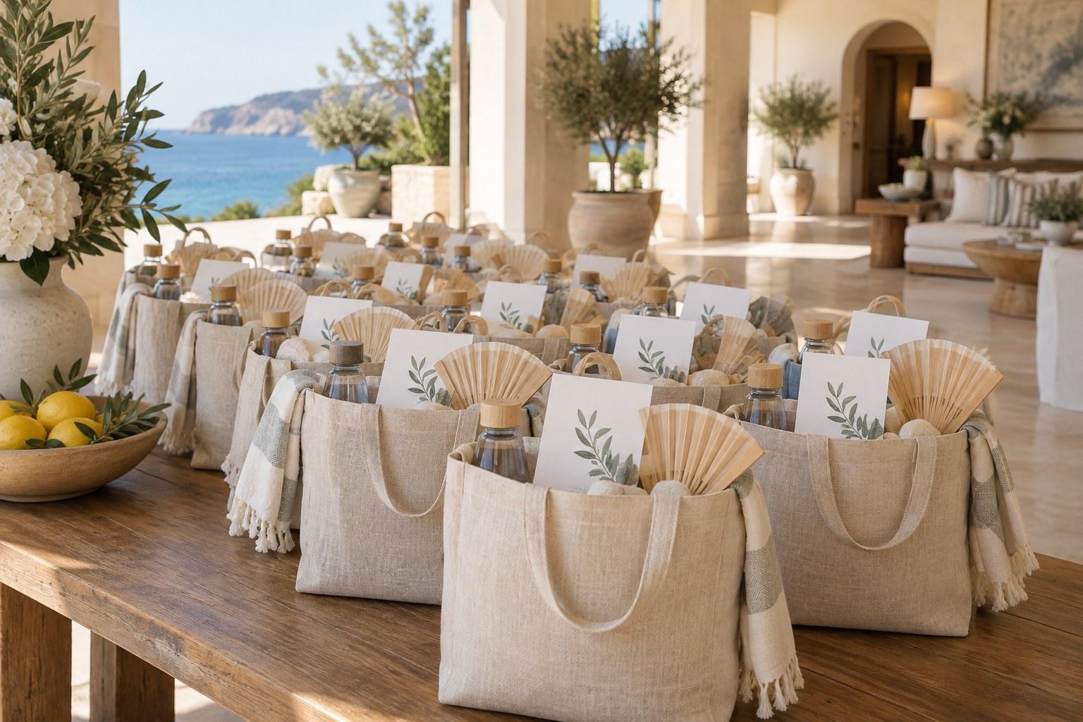 welcome bags prepared as part of destination wedding guest logistics