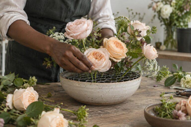 florist using chicken wire as a floral foam alternative