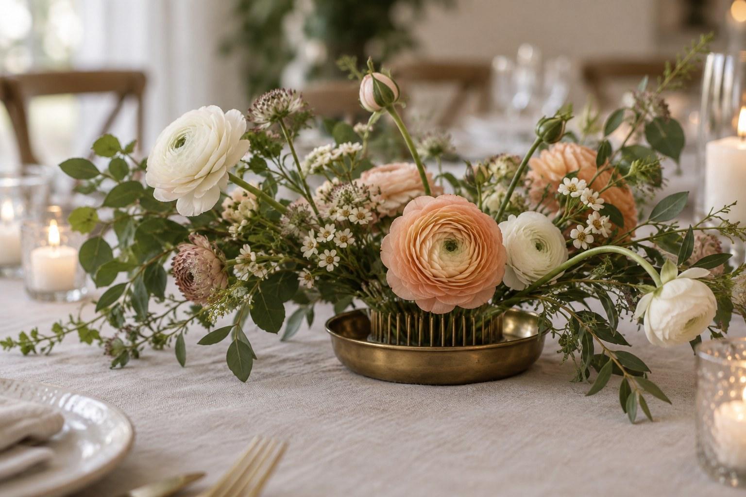 Wedding Academy | Floral Foam Alternatives Wedding Florists Actually Use flower frog kenzan used as a floral foam alternative for a wedding centrepiece