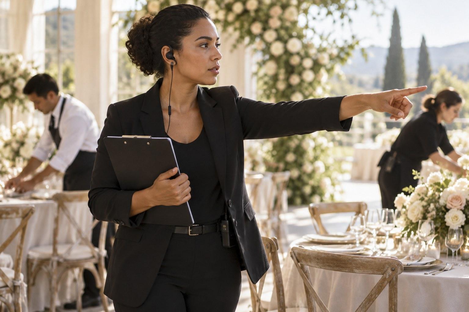 wedding planner at work on a wedding day