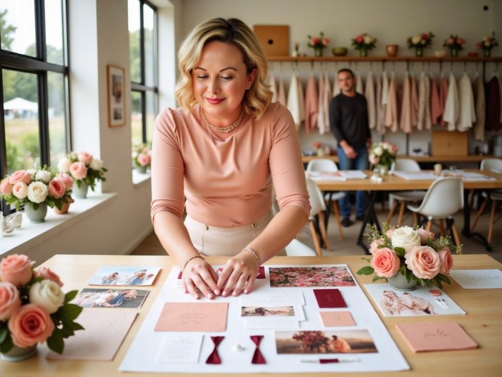 Jac Bowie arranging a wedding styling moodboard Jac Bowie arranging a wedding styling moodboard