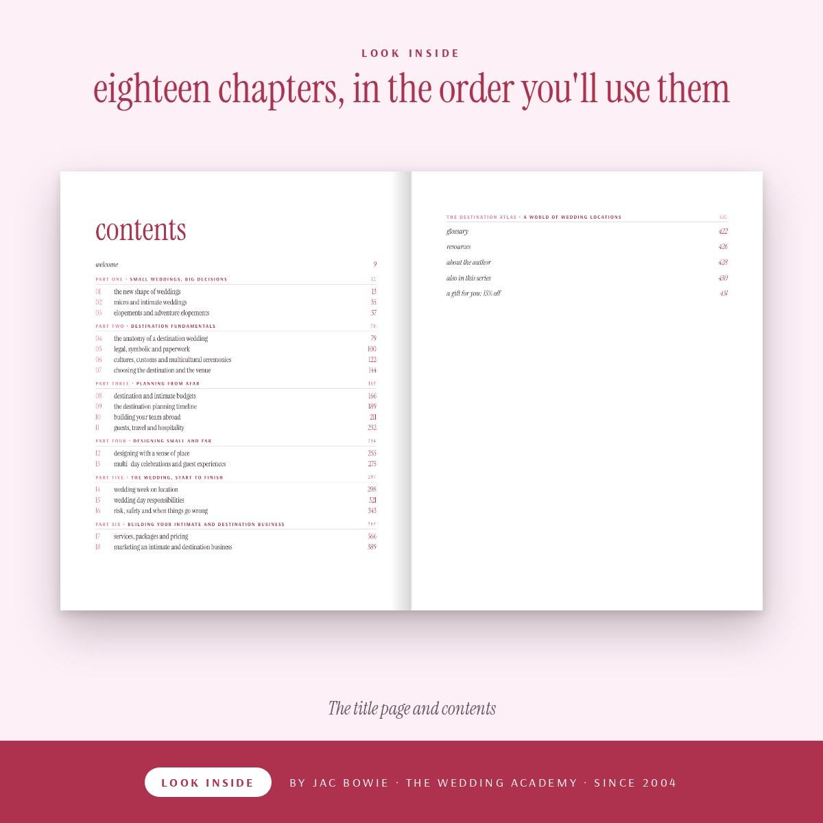Look inside The Micro, Intimate & Destination Wedding Handbook: contents