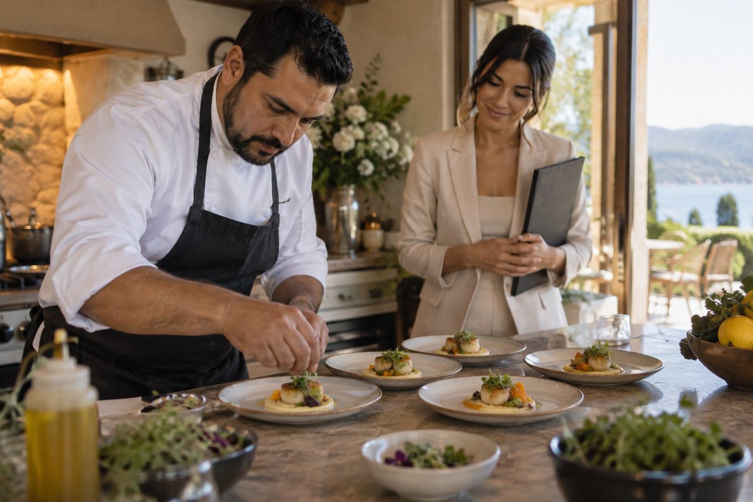 private chef plating dishes for a micro wedding