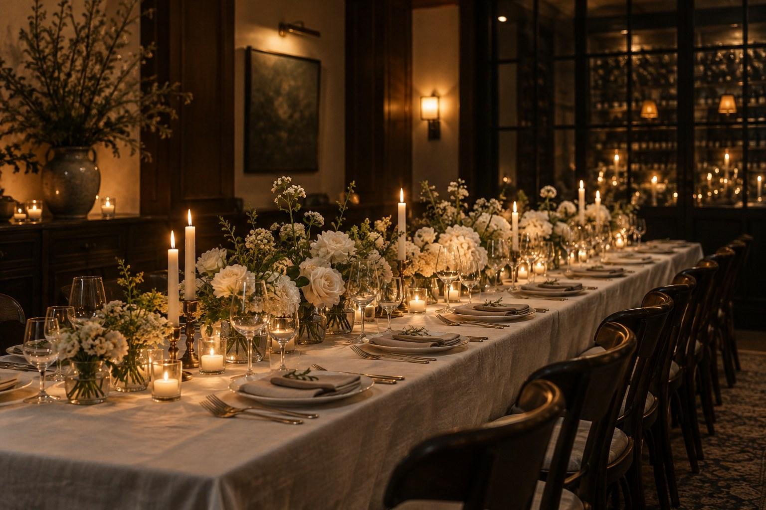 micro wedding dinner in a private restaurant dining room