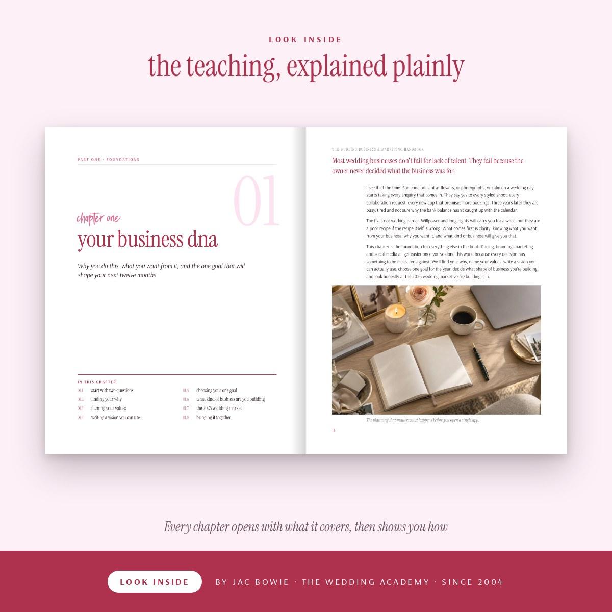 Wedding Academy | The Wedding Business & Marketing Handbook 2026 by Jac Bowie Look inside The Wedding Business & Marketing Handbook: chapter one
