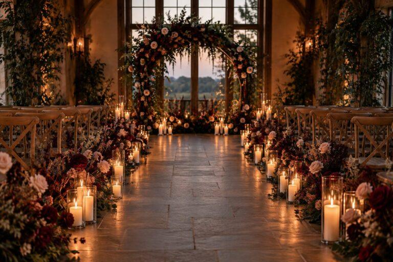 Wedding ceremony order Candlelit wedding ceremony aisle set for the processional and ceremony order of events
