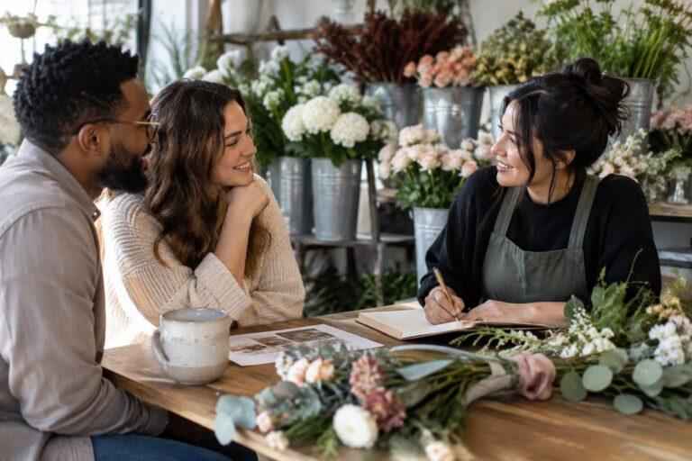 Florist asking a couple about wedding flower allergies florist asking a couple about wedding flower allergies