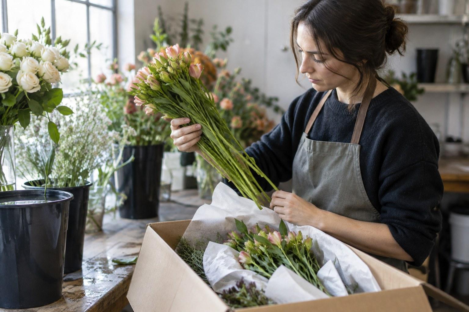 Wedding Academy | Wedding Flower Sourcing: Local vs Imported Blooms Explained checking a wedding flower delivery on arrival