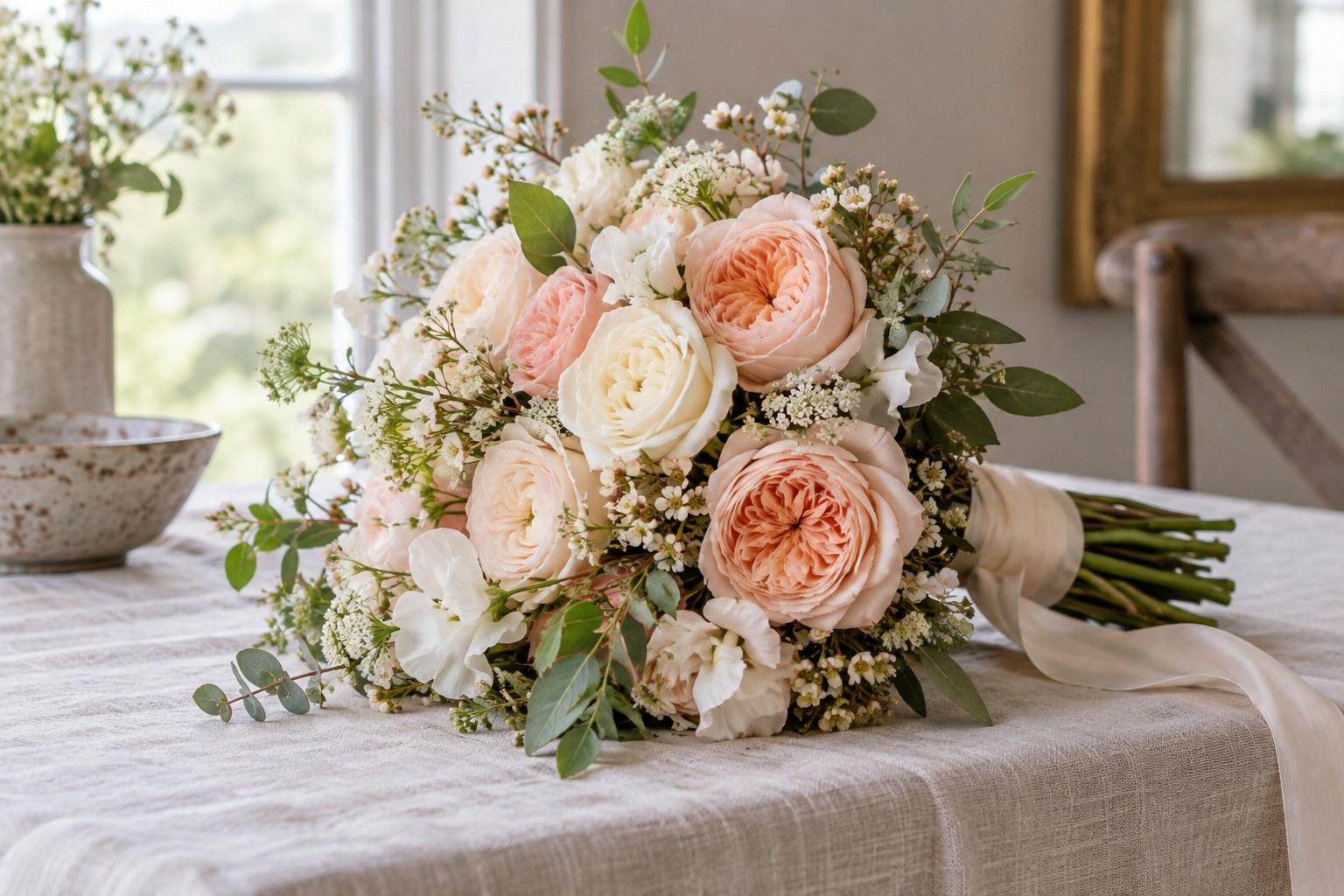 finished bridal bouquet made with substitute flowers