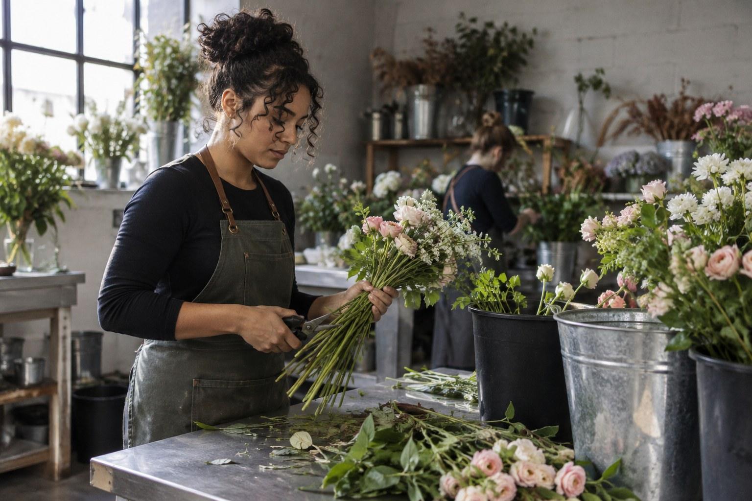 florist conditioning wedding flowers to reduce wastage