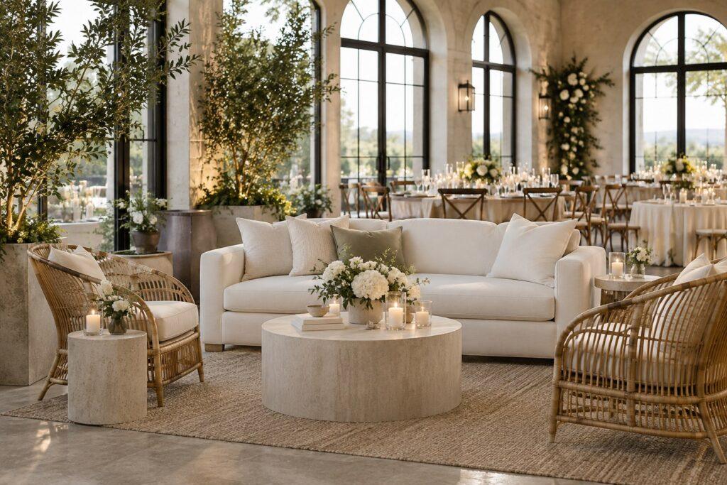 wedding furniture hire lounge setting styled at a reception