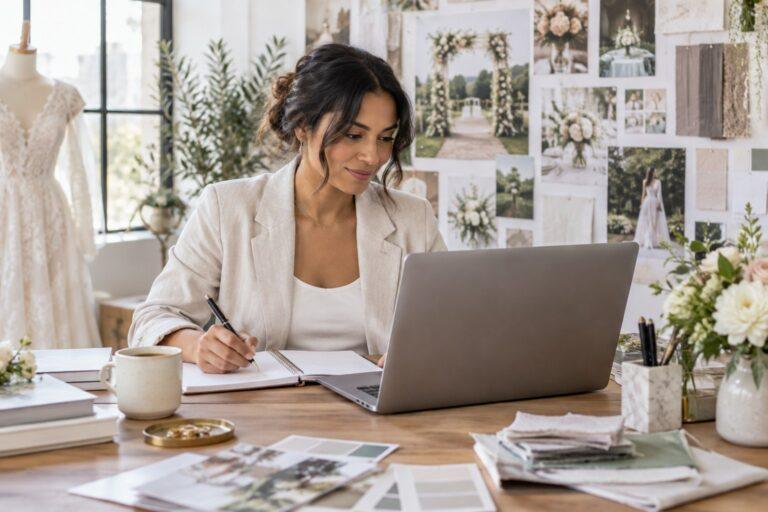 Wedding planner writing blog content on a laptop wedding planner writing blog content on a laptop