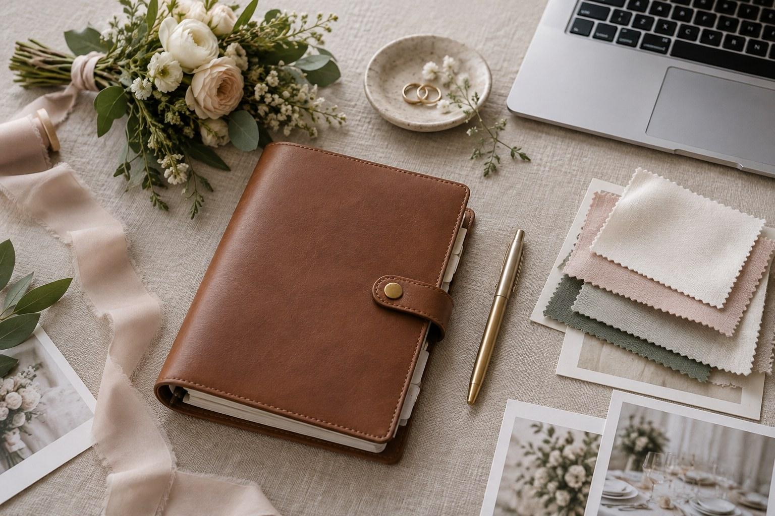 brand photography flatlay of wedding planner tools