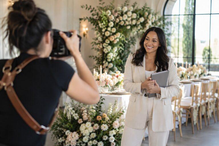 Wedding planner having brand photos taken in a venue wedding planner having brand photos taken in a venue