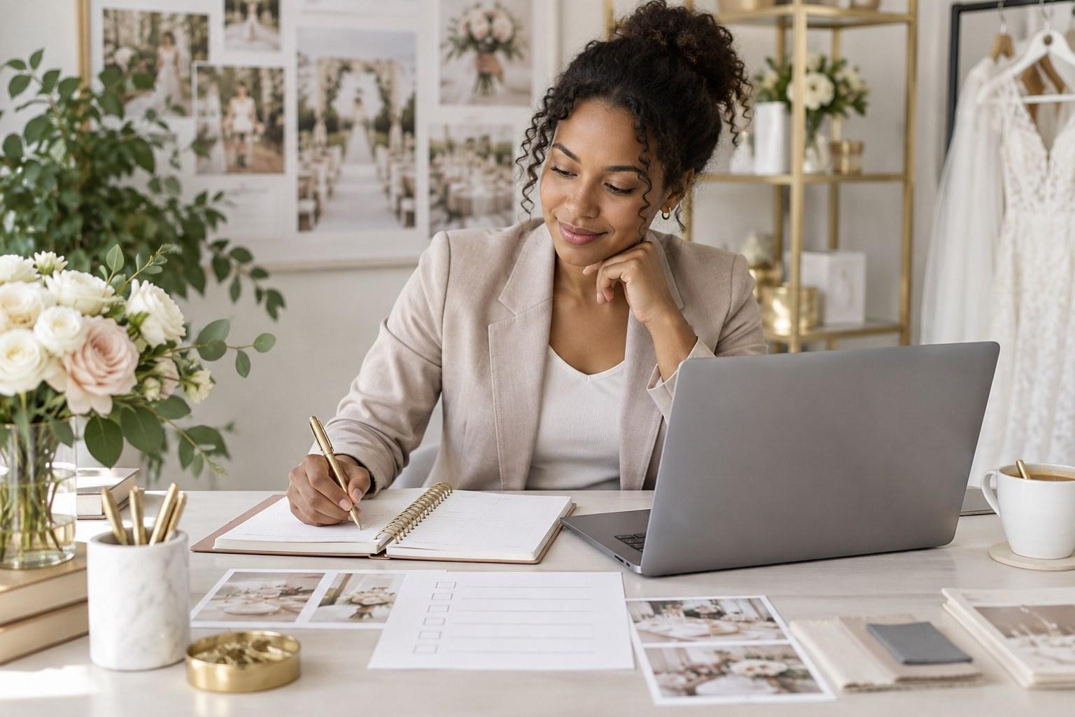 Wedding Academy | Wedding Planner Client Onboarding: The Process That Keeps Clients Booked wedding planner setting up a client onboarding workflow on a laptop