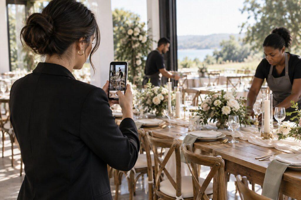 wedding planner filming behind-the-scenes content as social proof